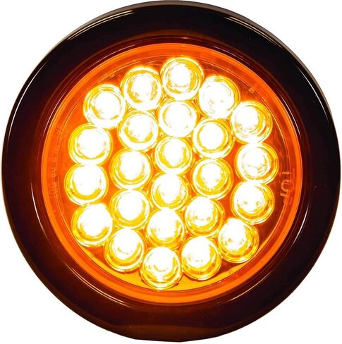 All Star Truck Parts] ضوء ستروب كهرماني مستدير مقاس 4 بوصات، 24 مصباح LED معتمد من DOT/SAE ومميز، مقاوم للماء، قوي للغاية للسحب (قطعتان بدون حلقة معدنية) in Kuwait