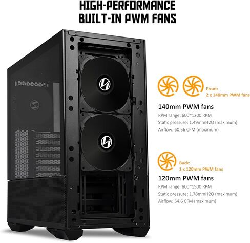 حافظة Lian Li LANCOOL II MESH C Performance E-ATX Mid Tower مع زجاج مقسى 4 مم ومراوح PWM أمامية 2 × 140 مم ومروحة خلفية 1 × 120 - أسود (LAN2MPX) in Kuwait