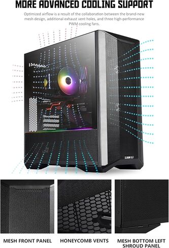 حافظة Lian Li LANCOOL II MESH C Performance E-ATX Mid Tower مع زجاج مقسى 4 مم ومراوح PWM أمامية 2 × 140 مم ومروحة خلفية 1 × 120 - أسود (LAN2MPX) in Kuwait