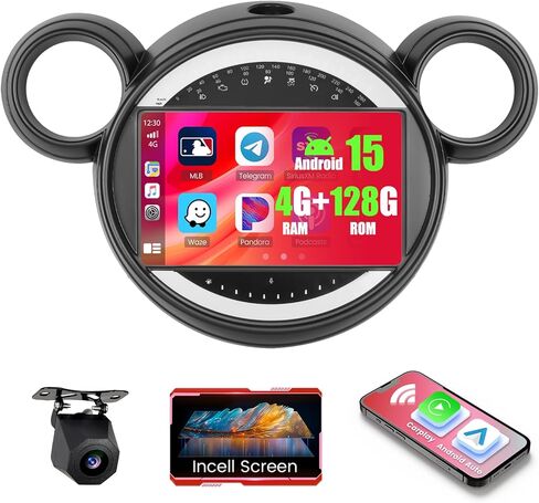 راديو سيارة 4+128 جيجابايت Android 15 لسيارة Mini Cooper Countryman/Clubman 2011 2012 2013 Carplay Android Auto، Realdio 9 بوصة 1280 * 720P شاشة لمس داخلية مع WiFi Bluetooth5.0 GPS FM/RDS EQ كاميرا احتياطية MIC in Kuwait