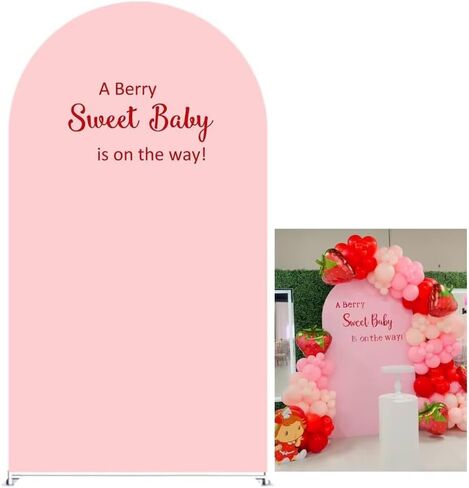 Red and White Plaids Arch Backdrop Cover Strawberry Theme Stretchy Arched Stands Covers for Girls Birthday Baby Shower Parties Decoration(Only Cover) in Saudi Arabia