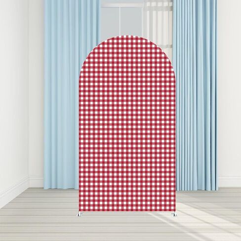 Red and White Plaids Arch Backdrop Cover Strawberry Theme Stretchy Arched Stands Covers for Girls Birthday Baby Shower Parties Decoration(Only Cover) in Saudi Arabia