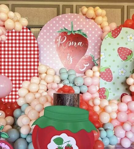 Red and White Plaids Arch Backdrop Cover Strawberry Theme Stretchy Arched Stands Covers for Girls Birthday Baby Shower Parties Decoration(Only Cover) in Saudi Arabia