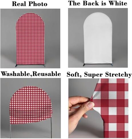 Red and White Plaids Arch Backdrop Cover Strawberry Theme Stretchy Arched Stands Covers for Girls Birthday Baby Shower Parties Decoration(Only Cover) in Saudi Arabia