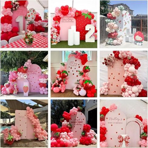 Red and White Plaids Arch Backdrop Cover Strawberry Theme Stretchy Arched Stands Covers for Girls Birthday Baby Shower Parties Decoration(Only Cover) in Saudi Arabia