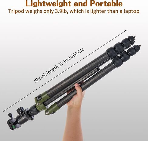 73" Carbon Fiber Shooting Tripod with Telescopic 3 Section Center Axes, 360° Panorama Ballhead, 1/4" Quick Release Plate Rifle Tripod for Hunting, Camera, Max Load 110lb in Kuwait