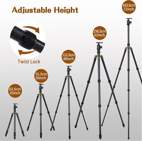 73" Carbon Fiber Shooting Tripod with Telescopic 3 Section Center Axes, 360° Panorama Ballhead, 1/4" Quick Release Plate Rifle Tripod for Hunting, Camera, Max Load 110lb in Kuwait