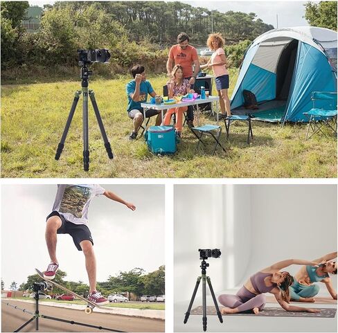 73" Carbon Fiber Shooting Tripod with Telescopic 3 Section Center Axes, 360° Panorama Ballhead, 1/4" Quick Release Plate Rifle Tripod for Hunting, Camera, Max Load 110lb in Kuwait