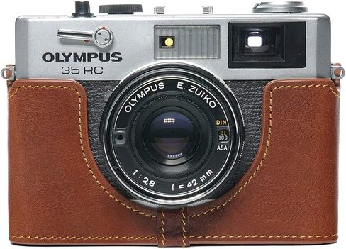 حافظة 35 RC، حافظة نصف كاميرا مصنوعة يدويًا من الجلد الطبيعي الأصلي من BolinUS لكاميرا Olympus 35 RC مع حزام يد (LavaBrown) in Kuwait