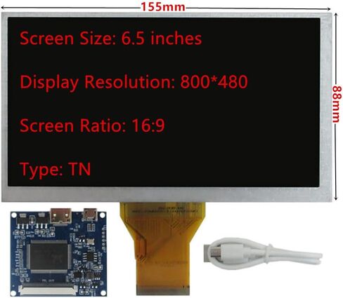 6.5 Inch 800×480 Portable DIY LCD Display Screen with Mini-HDMI Driver Board – Ideal for Computer Extended Monitor, Raspberry/Orange Pi, Gaming Consoles, Microscopes & More in Kuwait