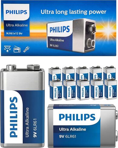 Philips 9V Batteries Durable 9 Volt Battery for Smoke Alarms, Carbon Monoxide Detectors & Office Equipment, Child-Safe Leak Proof Design in Kuwait