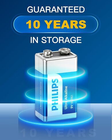 Philips 9V Batteries Durable 9 Volt Battery for Smoke Alarms, Carbon Monoxide Detectors & Office Equipment, Child-Safe Leak Proof Design in Kuwait