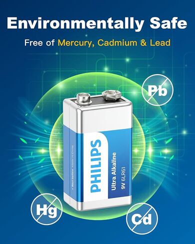 Philips 9V Batteries Durable 9 Volt Battery for Smoke Alarms, Carbon Monoxide Detectors & Office Equipment, Child-Safe Leak Proof Design in Kuwait
