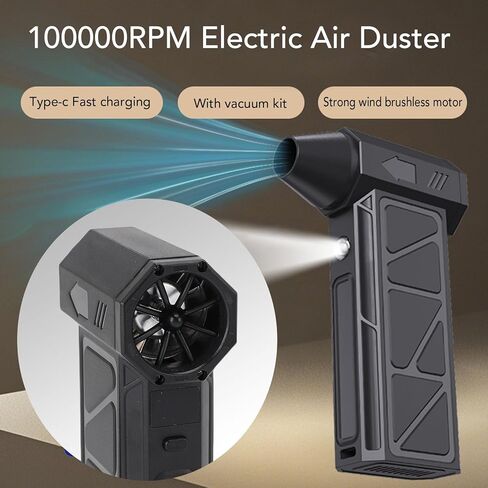 100000RPM Electric Air Duster, Brushless Cordless Rechargeable Air Blower with Digital Display 4 Speed Adjustments and LED Light, for Dust Removal in Kuwait