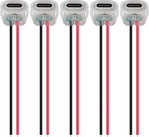 5 قطعة موصل USB من النوع C أنثى 2Pin مع LED من النوع C مقاوم للماء مع مقبس أنثى شحن سريع جاك منفذ شحن USB-C مقبس توصيل الشاحن in Kuwait