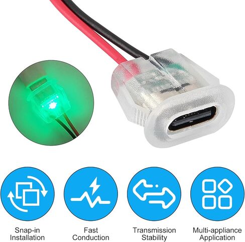 5 قطعة موصل USB من النوع C أنثى 2Pin مع LED من النوع C مقاوم للماء مع مقبس أنثى شحن سريع جاك منفذ شحن USB-C مقبس توصيل الشاحن in Kuwait