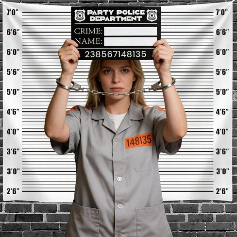 خلفية Mugshot مقاس 4.2X3.6FT، 13 حزمة من علامات Mugshot، زوج من الأصفاد المزيفة مع مخططات ارتفاع البوليستر، خلفية دعائم صور لسجن مشهد الجريمة مع علامتين ومسح جاف in Kuwait