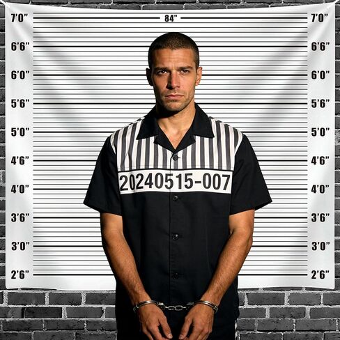 خلفية Mugshot مقاس 4.2X3.6FT، 13 حزمة من علامات Mugshot، زوج من الأصفاد المزيفة مع مخططات ارتفاع البوليستر، خلفية دعائم صور لسجن مشهد الجريمة مع علامتين ومسح جاف in Kuwait