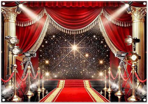 7x5ft Red Carpet Backdrop Glitter Spotlight Fashion Show Movie Night Stars Photography Background Graduation Wedding Birthday Party Decorations Photo Banner Props in Kuwait
