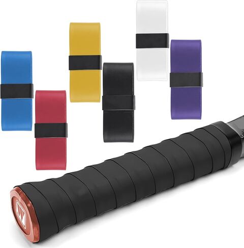 Tennis Racket Grip Tape, 6 Pack Precut Anti Slip Tennis Grip Tape, Super Absorbent Dry Feel Tennis Grips Overgrip for Tennis, Badminton, Pickleball, Black in Saudi Arabia
