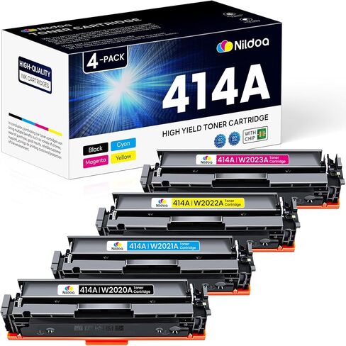 4 خراطيش حبر 414A مكونة من 4 عبوات مع شريحة بديلة لـ HP 414A أسود سماوي أصفر أرجواني اللون Enterprise M455dn MFP M480f؛ طابعة كولور برو M454dn M454dw MFP M479fdn M479fdw in Kuwait