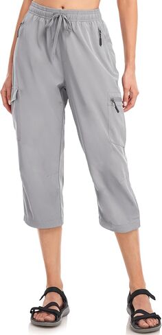 Capri Pants for Women Zip Off UPF50+ Water Resistant Joggers Hiking Cargo Capris Quick Dry Crop Pants Pockets in Saudi Arabia