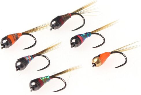 6pcs Tungsten Perdigon Nymph Fly Fishing Lures, Fast Sinking Euro Nymphs for Trout & Grayling, Barbless Jig Bead Head Flies in Kuwait