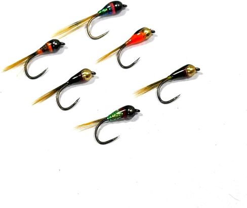 6pcs Tungsten Perdigon Nymph Fly Fishing Lures, Fast Sinking Euro Nymphs for Trout & Grayling, Barbless Jig Bead Head Flies in Kuwait
