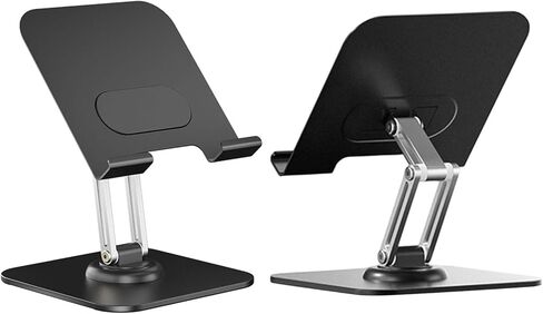 SUNGOOYUE Foldable Tablet Stand, 360 Degree Rotating Adjustable Aluminum Alloy Desktop Phone Holder with Anti Slip Silicone Pads, for Pro 12.9in 11in Air Tab Home Kitchen (Black) in Kuwait