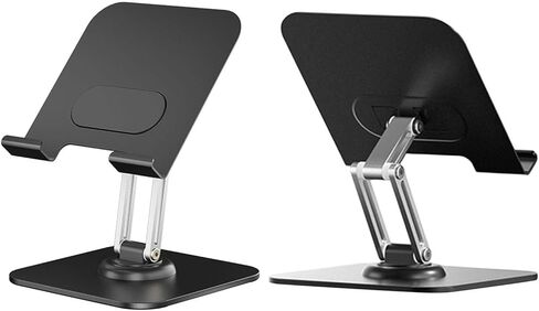 SUNGOOYUE Foldable Tablet Stand, 360 Degree Rotating Adjustable Aluminum Alloy Desktop Phone Holder with Anti Slip Silicone Pads, for Pro 12.9in 11in Air Tab Home Kitchen (Black) in Saudi Arabia