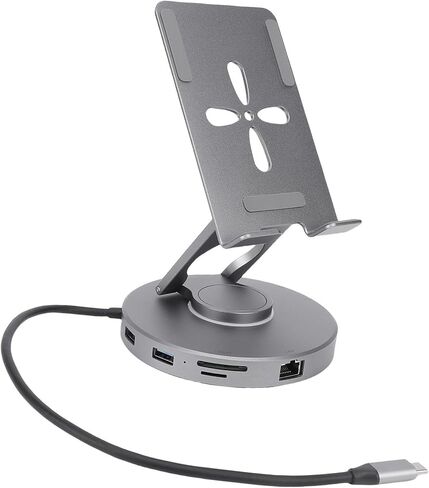Zopsc 10 in 1 Tablet Docking Station Stand, 360° Rotating Tablet Holder with USB C Hub, Card Reader, 3.5mm Sound Jack, USB 3.0, 100W PD Power Port, Aluminum Alloy in Kuwait