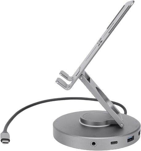 Zopsc 10 in 1 Tablet Docking Station Stand, 360° Rotating Tablet Holder with USB C Hub, Card Reader, 3.5mm Sound Jack, USB 3.0, 100W PD Power Port, Aluminum Alloy in Kuwait