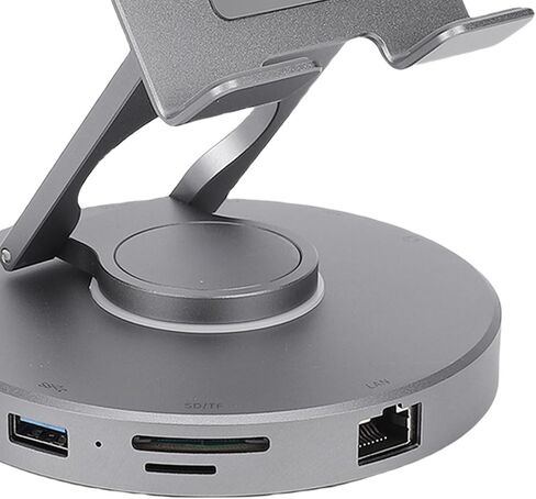 Zopsc 10 in 1 Tablet Docking Station Stand, 360° Rotating Tablet Holder with USB C Hub, Card Reader, 3.5mm Sound Jack, USB 3.0, 100W PD Power Port, Aluminum Alloy in Kuwait