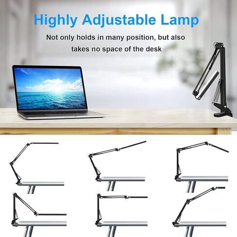 LED Desk Lamp for Home,Office,Reading,Adjustable Eye-Caring Desk Light with Clamp,Swing Arm Lamp Includes 3 Color Modes,10 Brightness Levels Table Lamps with Memory Function(Black) (Black) in Saudi Arabia