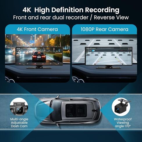 Largest 11.5 inch Wireless CarPlay Screen for Car, A-pple CarPlay & Android Auto HD Touchscreen with 4K Dash Cam/1080P Backup Camera/Navigation/Bluetooth/Voice Control/FM/Mirror Link,for All Vehicles in Kuwait