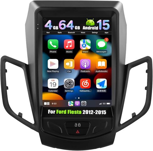 [4G+64G] ستيريو سيارة Android 15 لسيارة Ford Fiesta 2009-2016 مع CarPlay Android Auto، راديو سيارة بشاشة لمس 9.7 بوصة مع رابط مرآة WiFi/GPS، بلوتوث، FM/RDS، SWC EQ+كاميرا احتياطية in Kuwait