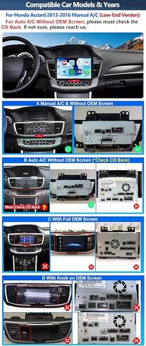 CAMECHO 4G+64G for Honda Accord 2013-2016 (w/o OEM Screen) Android 15 Car Stereo with Wireless CarPlay Android Auto 10" 1280 * 720 Touch Screen Head Unit with GPS Bluetooth 5.0 32EQ FM Backup Camera in Kuwait