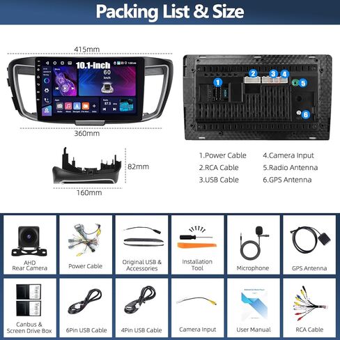 CAMECHO 4G+64G for Honda Accord 2013-2016 (w/o OEM Screen) Android 15 Car Stereo with Wireless CarPlay Android Auto 10" 1280 * 720 Touch Screen Head Unit with GPS Bluetooth 5.0 32EQ FM Backup Camera in Kuwait
