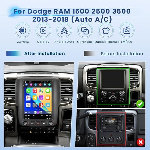 Inefala 2+64G Radio for Dodge Ram 1500 2500 3500 2013-2018 (Auto A/C) CarPlay Car Stereo Android 15 Touchscreen 9.7" Android Auto Backup Camera GPS EQ 10UI in Kuwait