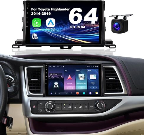 وحدة رأس Android 15 لسيارة Toyota Highlander: ترقية راديو السيارة 4 جيجابايت + 64 جيجابايت CarPlay اللاسلكي وAndroid Auto مع Bluetooth5.4، WiFi 6، GPS، FM/RDS، EQ، SWC، كاميرا احتياطية 1080P (2008-2013) in Kuwait