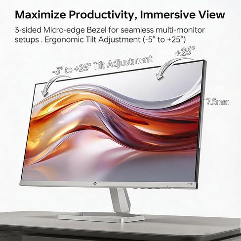 شاشة HP Series 5 مقاس 24 بوصة بدقة FHD، ومعدل تحديث 100 هرتز، وشاشة IPS بدقة 1080 بكسل مع تباين 1500:1، وسطوع 300 شمعة في المتر المربع، و99% sRGB وEyesafe، سهولة العين المعتمدة، وتعديل الإمالة، ومنافذ HDMI وVGA in Kuwait