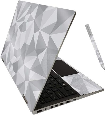 MightySkins Glossy Glitter Skin for HP Pavilion x360 14" (2020) - Gray Polygon | Protective, Durable High-Gloss Glitter Finish | Easy to Apply, Remove, and Change Styles | Made in The USA in Kuwait