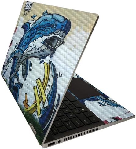 MightySkins Carbon Fiber Skin for HP Pavilion x360 14" (2020) - Robo Shark | Protective, Durable Textured Carbon Fiber Finish | Easy to Apply, Remove, and Change Styles | Made in The USA in Kuwait