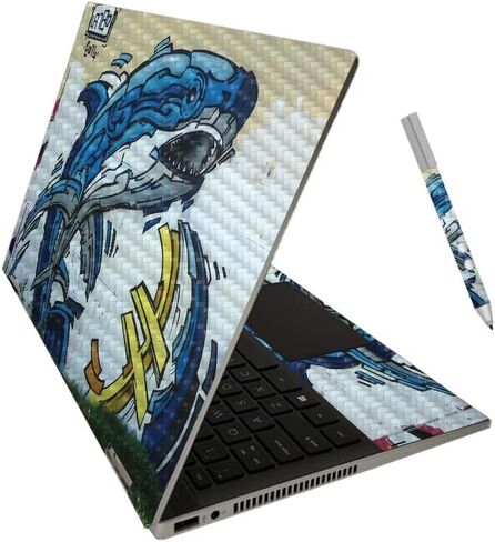 MightySkins Carbon Fiber Skin for HP Pavilion x360 14" (2020) - Robo Shark | Protective, Durable Textured Carbon Fiber Finish | Easy to Apply, Remove, and Change Styles | Made in The USA in Kuwait