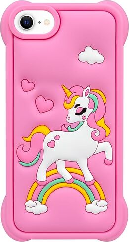 حافظة يونيكورن قوس قزح وردي لطيف متوافقة مع آيفون SE 2020/ SE 2022، حافظة Kawaii Horse iPhone 6/ 6s/ 7/8، غطاء حماية كامل من السيليكون الناعم ثلاثي الأبعاد للفتيات والأطفال والنساء in Kuwait