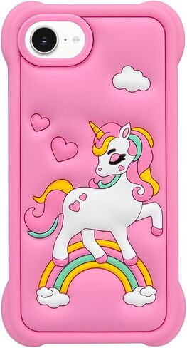 Cute Pink Rainbow Unicorn Case Compatible with iPhone SE 2020/ SE 2022, Kawaii Horse iPhone 6/ 6s/ 7/8 Cases, Funny Animal 3D Cartoon Soft Silicone Full Protection Cover for Girls Kids Women in Saudi Arabia