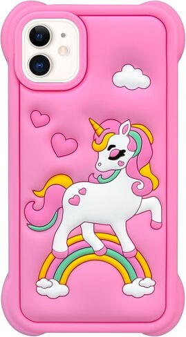Cute Pink Rainbow Unicorn Case Compatible with iPhone SE 2020/ SE 2022, Kawaii Horse iPhone 6/ 6s/ 7/8 Cases, Funny Animal 3D Cartoon Soft Silicone Full Protection Cover for Girls Kids Women in Saudi Arabia