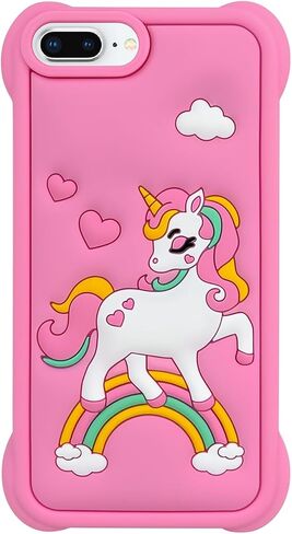 Cute Pink Rainbow Unicorn Case Compatible with iPhone SE 2020/ SE 2022, Kawaii Horse iPhone 6/ 6s/ 7/8 Cases, Funny Animal 3D Cartoon Soft Silicone Full Protection Cover for Girls Kids Women in Saudi Arabia