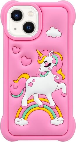 Cute Pink Rainbow Unicorn Case Compatible with iPhone SE 2020/ SE 2022, Kawaii Horse iPhone 6/ 6s/ 7/8 Cases, Funny Animal 3D Cartoon Soft Silicone Full Protection Cover for Girls Kids Women in Saudi Arabia