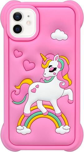 Cute Pink Rainbow Unicorn Case Compatible with iPhone SE 2020/ SE 2022, Kawaii Horse iPhone 6/ 6s/ 7/8 Cases, Funny Animal 3D Cartoon Soft Silicone Full Protection Cover for Girls Kids Women in Saudi Arabia
